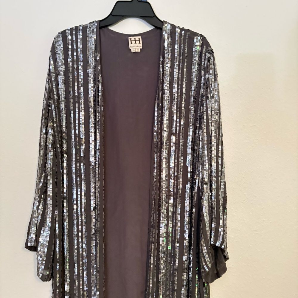 NWOT Haute Hippie Silk Sequin Duster Cardigan Long XS - Picture 6 of 8